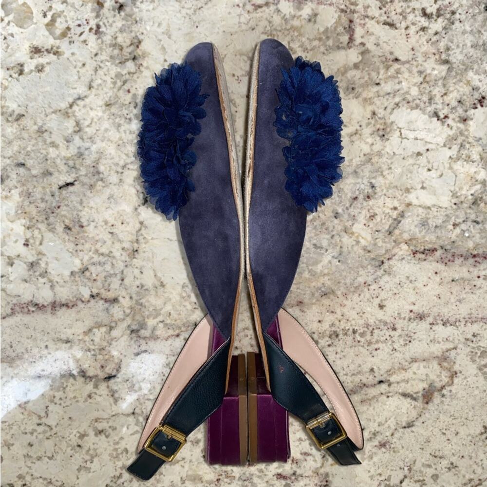 Pokemaoke $400 Zelena Blue Flower Suede Sandals Sling Back Italy 40 US 8 - Picture 6 of 13